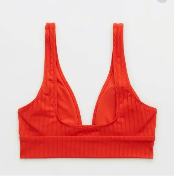 NWT Aerie Wide Rib Longline Plunge Ring Bikini Top - Picture 2 of 5